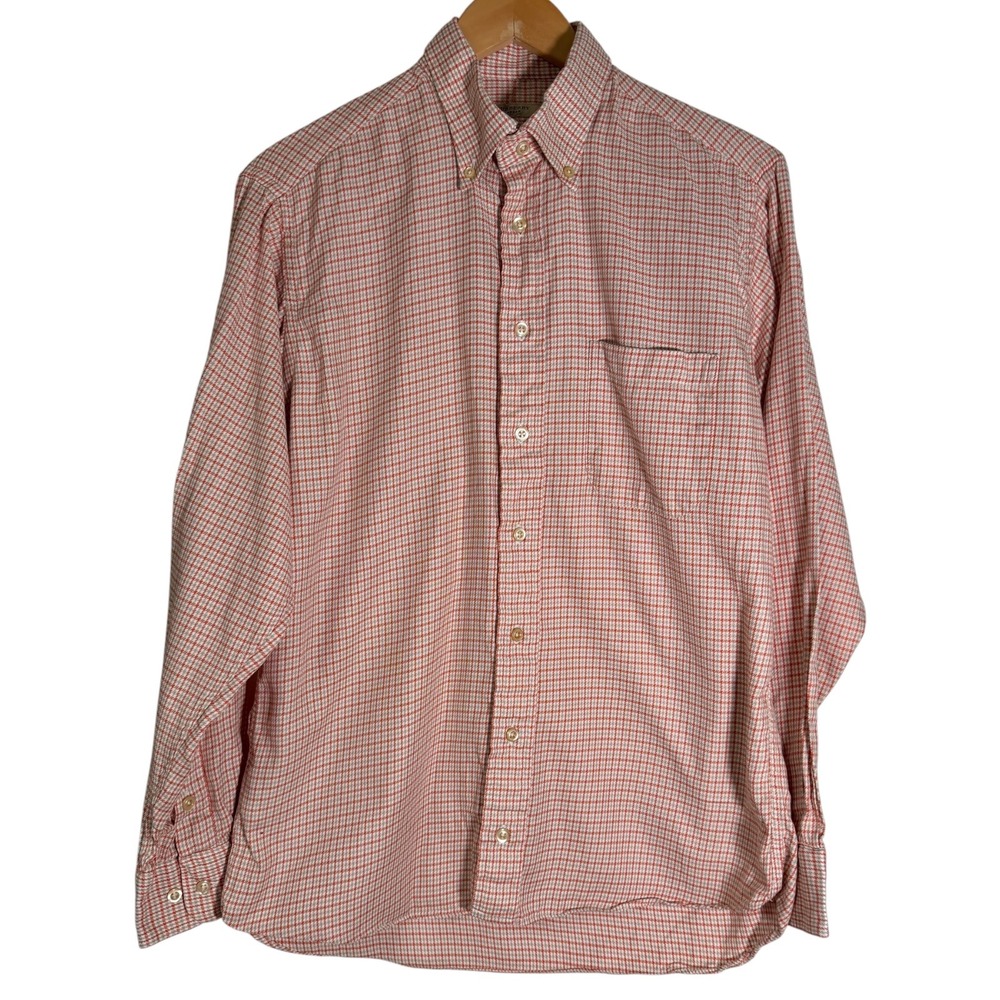 Burberry Men's London Houndstooth Check Button Down Shirt Long Sleeve Red Medium